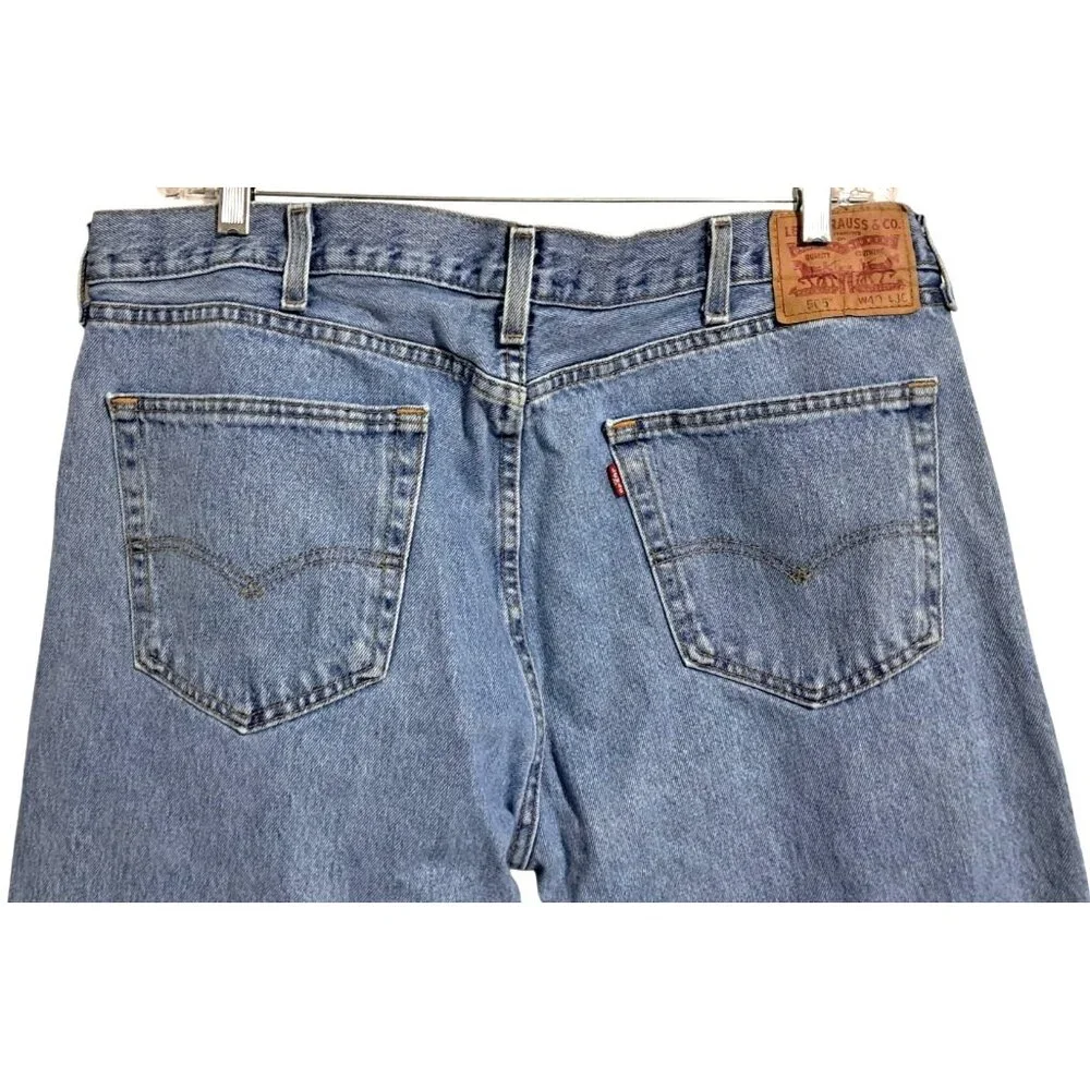 Levis 505 Regular Mens Jeans 40x30 Light Wash Whiskered Straight Leg Classic Den